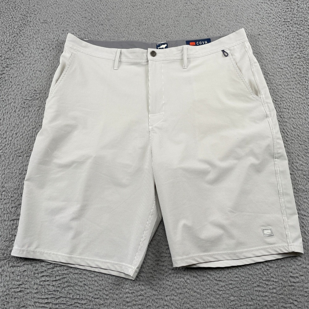 Cova Shorts Mens 38 Tan Surf n Turf Hybrid Striped Board Shorts Stretch Pockets